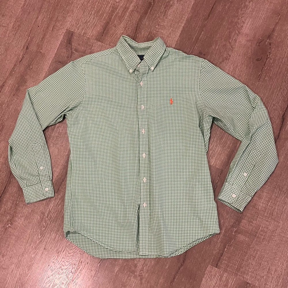Ralph Lauren Green & White Plaid Button Down Shirt Size Medium